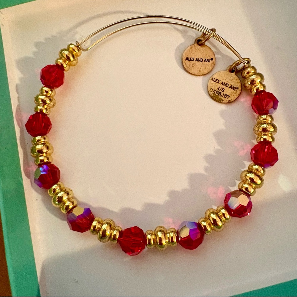 EUC Alex & Ani Gold and Red Beaded Bracelet. Swarovski crystals - Picture 2 of 4